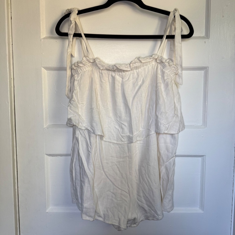 Polly Womens White Tiered Ruffle Tie Shoulder Romper Size 4